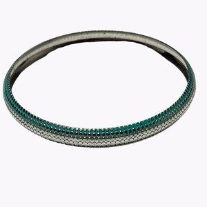 Turquoise Textured Bangle Bracelet Silver Tone Plated Boho Fashion Jewelry Women